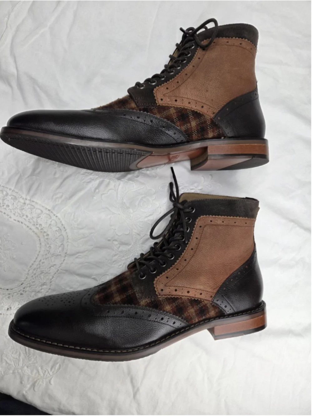 Stacy Adams Finnegan Men’s Wingtip Boots Size 11 Brown Plaid Leather Lace Up